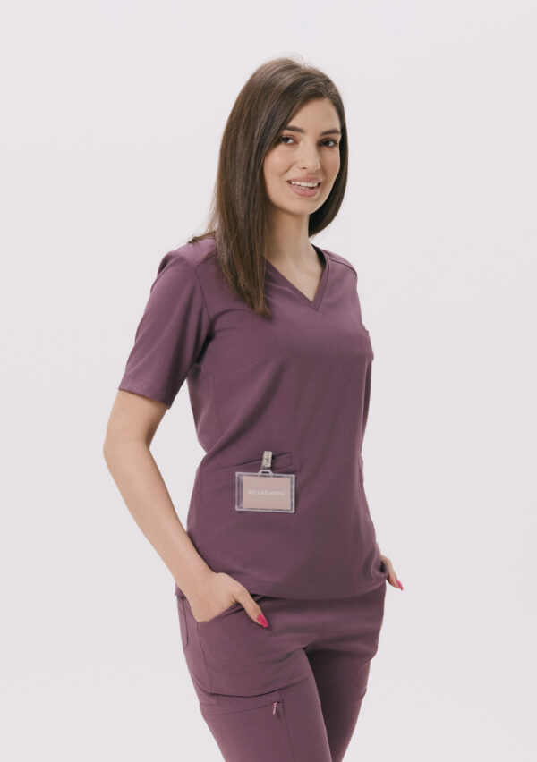 BLUZKA MEDYCZNA DAMSKA - SCRUBS - BASIC - BERRY