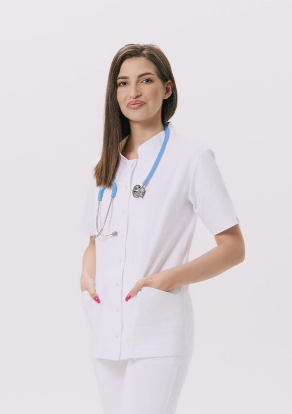BLUZKA MEDYCZNA DAMSKA - NAPKI - PREMIUM - WHITE