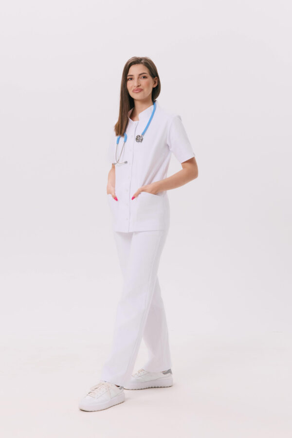 SPODNIE MEDYCZNE DAMSKIE – SZEROKIE – PREMIUM – WHITE - obrazek 3