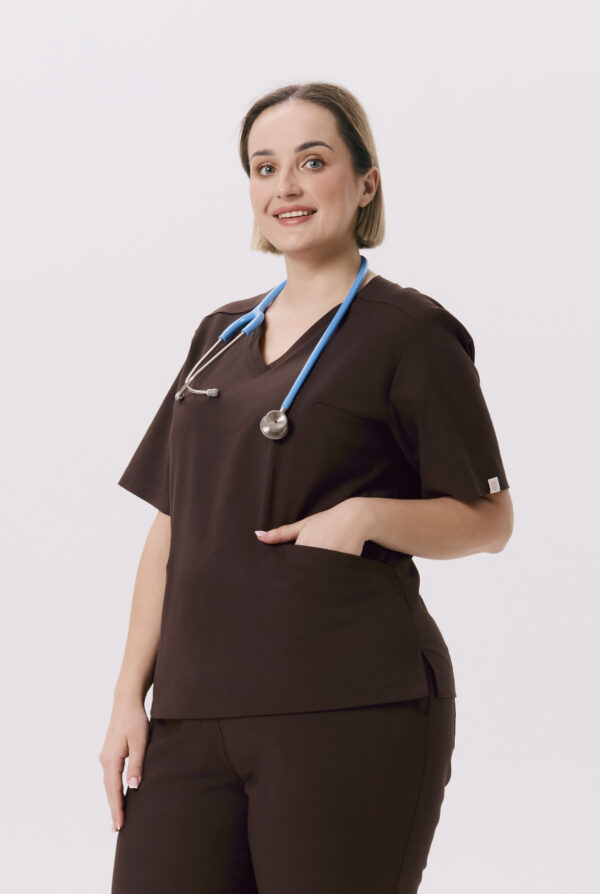 BLUZKA MEDYCZNA DAMSKA - SCRUBS - PREMIUM - DARK CHOCOLATE