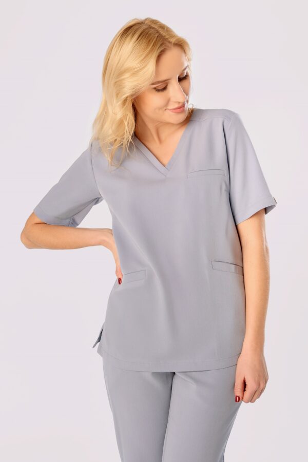 BLUZKA MEDYCZNA DAMSKA - SCRUBS - BASIC - GREY - obrazek 2