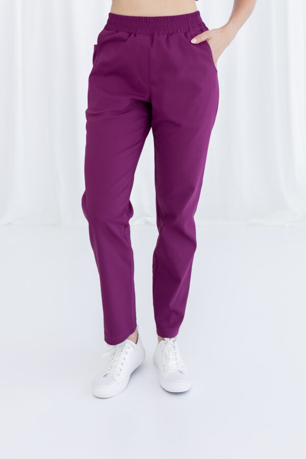 SPODNIE MEDYCZNE DAMSKIE – SCRUBS PROSTE – PREMIUM – BURGUND - obrazek 3
