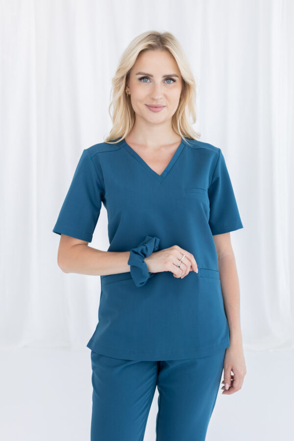 BLUZKA MEDYCZNA DAMSKA - SCRUBS - BASIC - MORSKI - obrazek 3