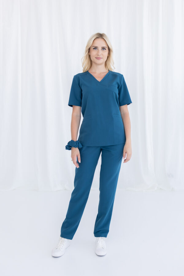 SPODNIE MEDYCZNE DAMSKIE PROSTE - SCRUBS-BASIC - MORSKI - obrazek 3