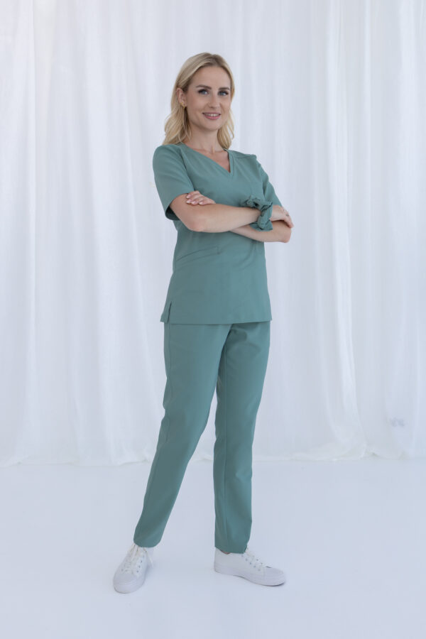SPODNIE MEDYCZNE DAMSKIE – SCRUBS PROSTE – PREMIUM – SZAŁWIA - obrazek 3