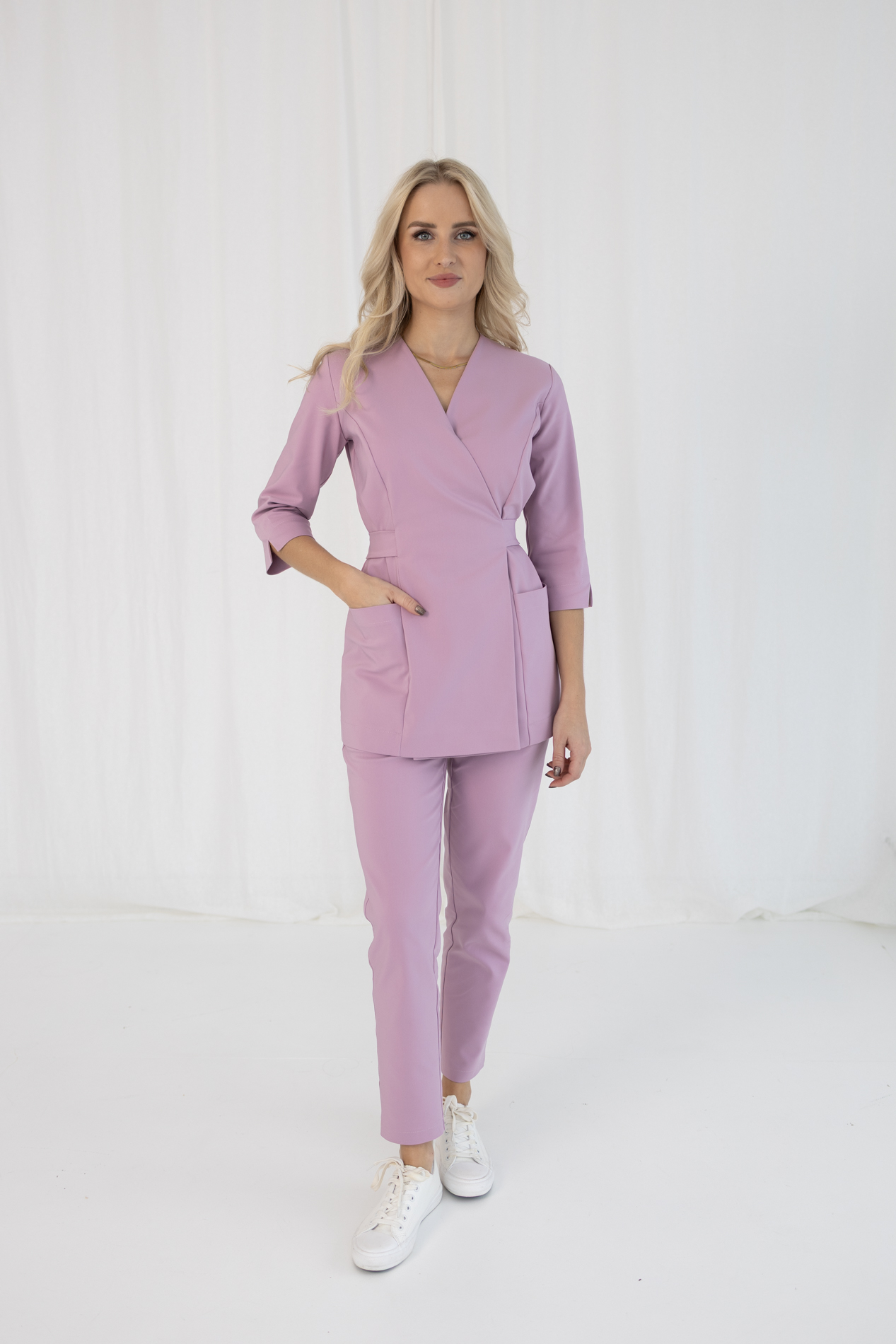 SPODNIE MEDYCZNE DAMSKIE – SCRUBS PROSTE – PREMIUM – LILIOWY RÓŻ - obrazek 5