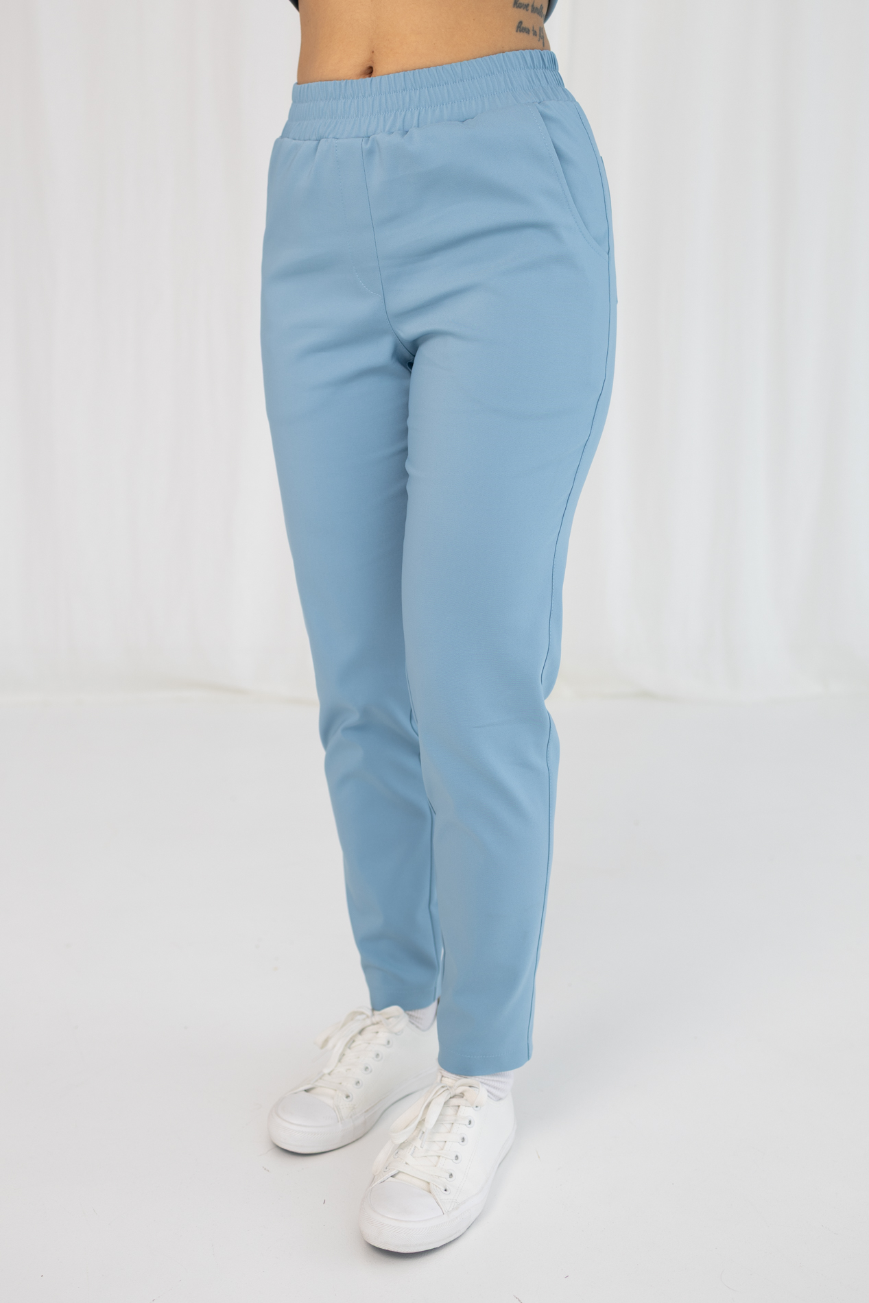 SPODNIE MEDYCZNE DAMSKIE – SCRUBS PROSTE – PREMIUM – MORSKI BŁĘKIT - obrazek 2