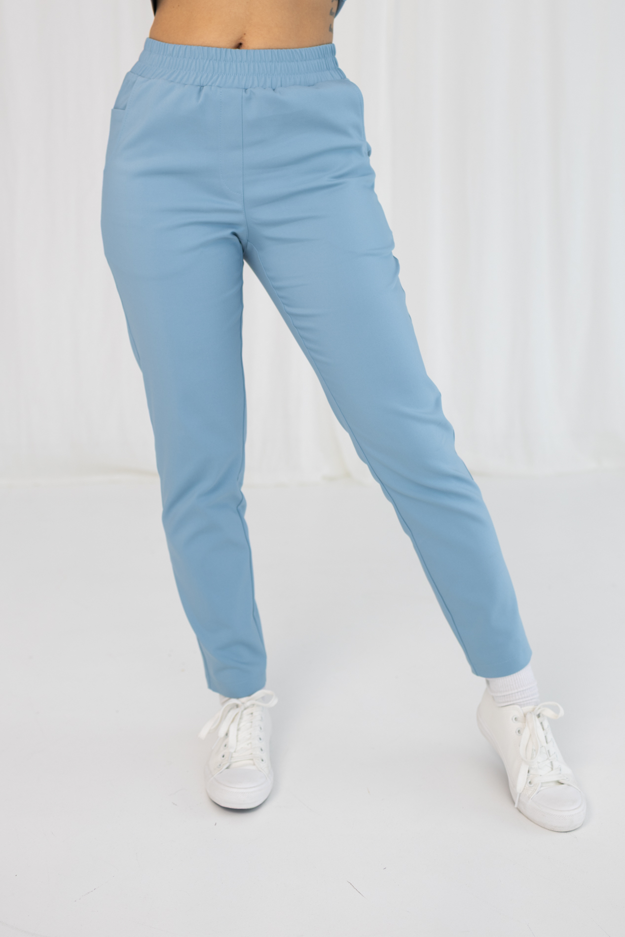 SPODNIE MEDYCZNE DAMSKIE – SCRUBS PROSTE – PREMIUM – MORSKI BŁĘKIT - obrazek 4